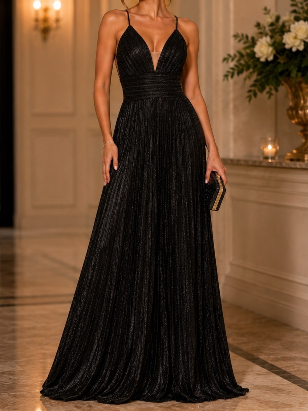 Ieena for Mac Duggal Size 4 NWT Shimmer Pleated V-Neck A-Line Gown